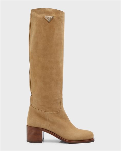 prada over the knee boots suede|prada block heel combat boots.